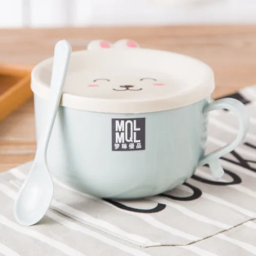 Stainless Steel Cute Rabbit Instant Noodle Bowl Set - Blue
