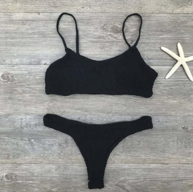 Swimsuit sexy pleated triangle bikini Black - Shop at LoveMi