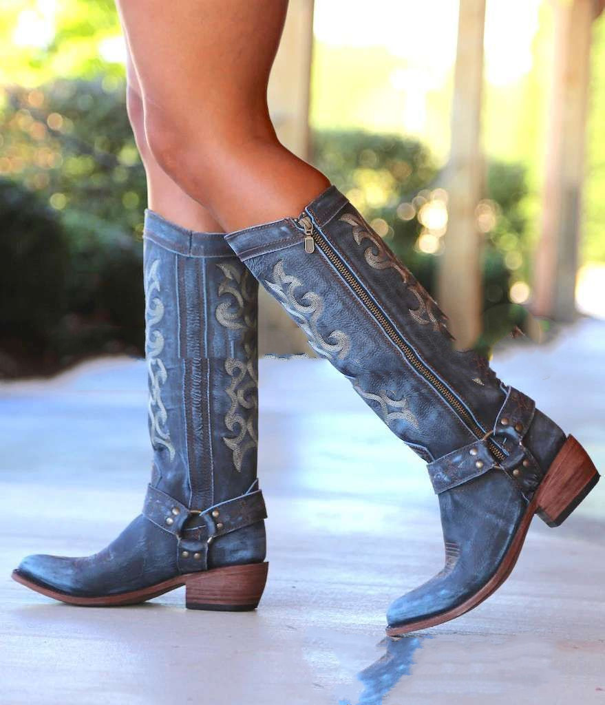 European and American round toe side zipper rider boots