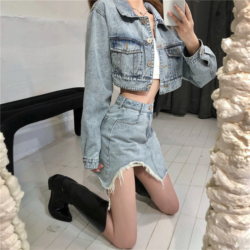 Women's long-sleeved short denim jacket