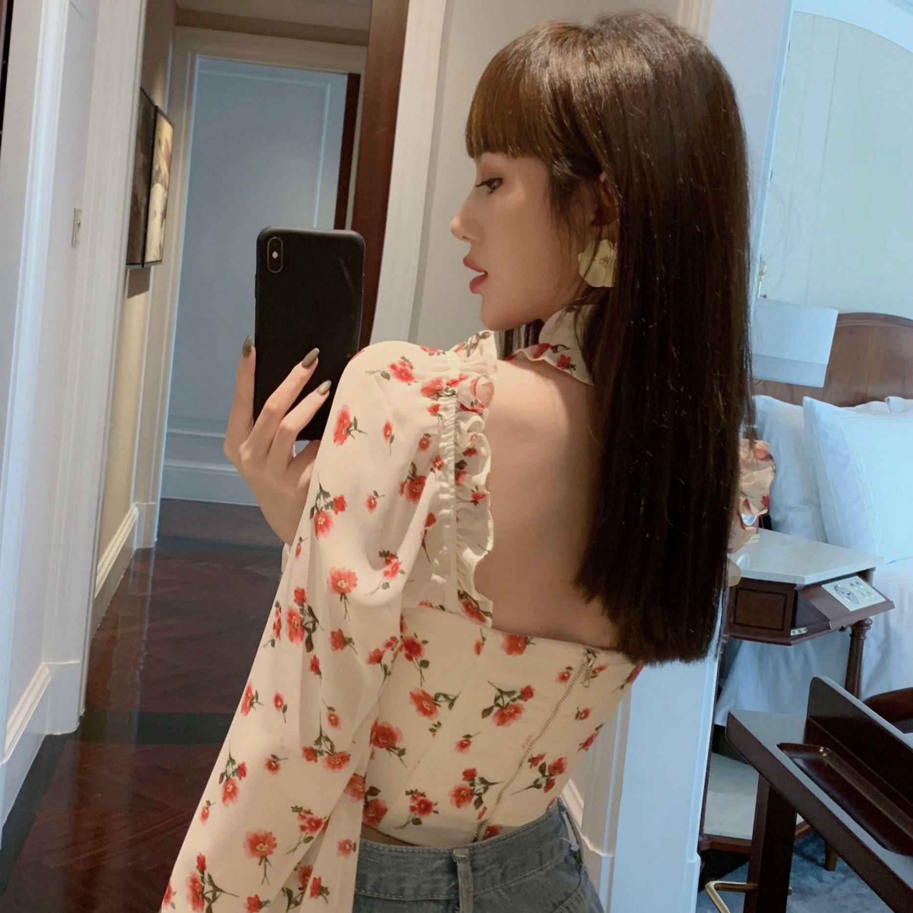 Waist cropped chiffon printed shirt