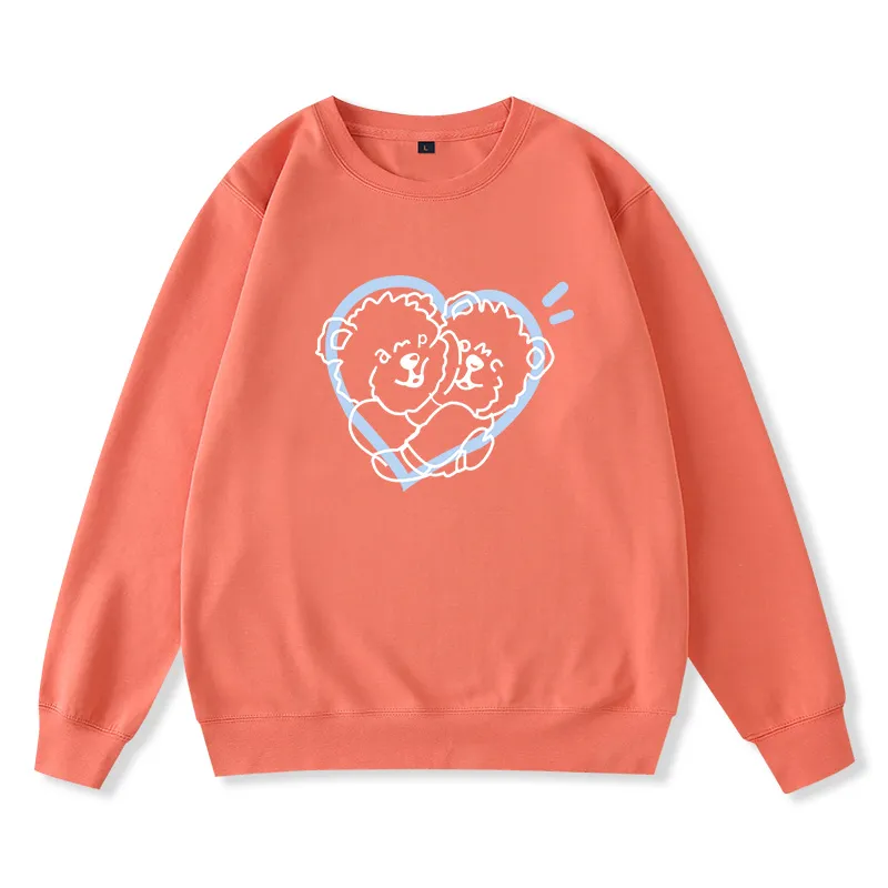 Bear print soft milk blue sweater loose long sleeve women - Orange
