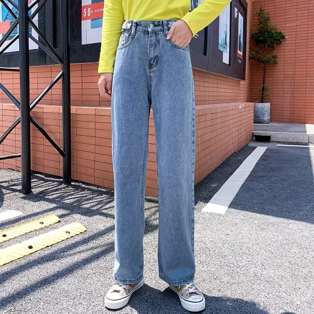 Hole Hyuna Mopping Straight Leg Pants Wide Leg Pants Light Blue - Shop at LoveMi