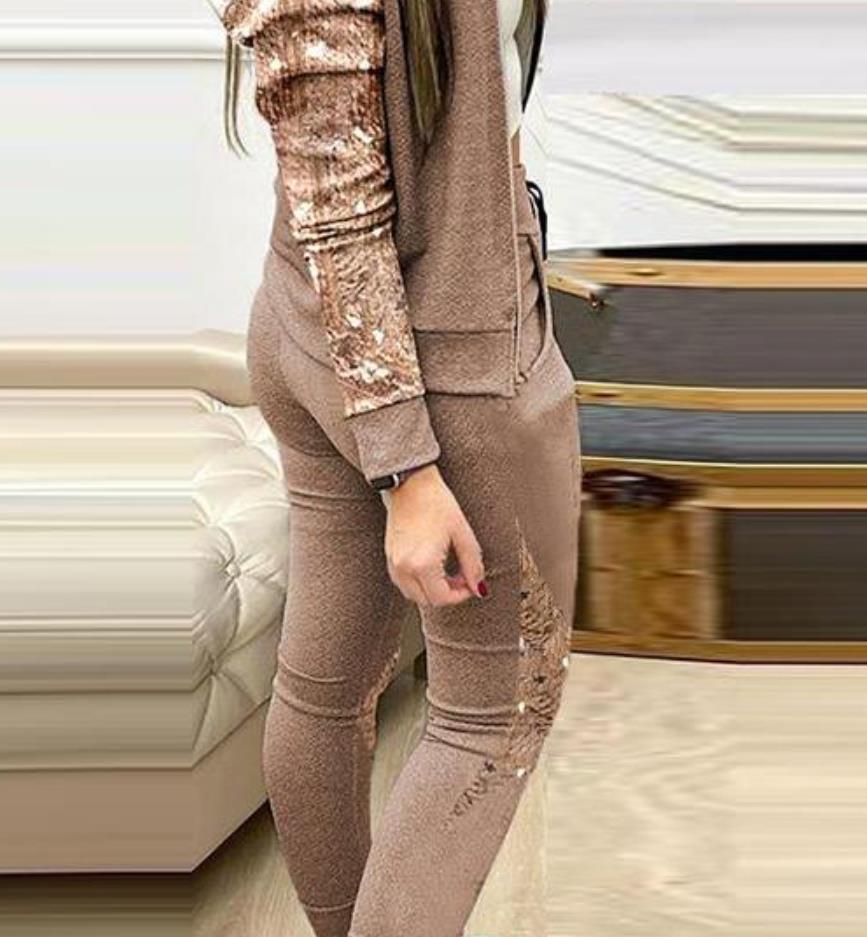 Sports and leisure zipper sequin stitching suit