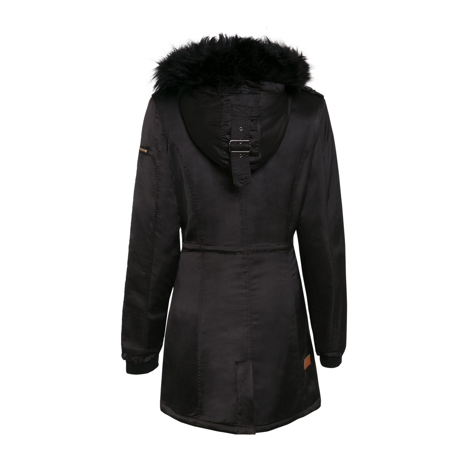 Hooded fur collar padded mid-length coat