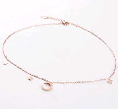 Simple titanium steel stars moon necklace female simple temperament plated 18K rose gold clavicle chain short necklace