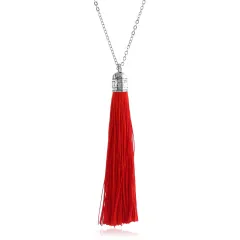 Colorful ethnic style necklace - Silver Red - View 1