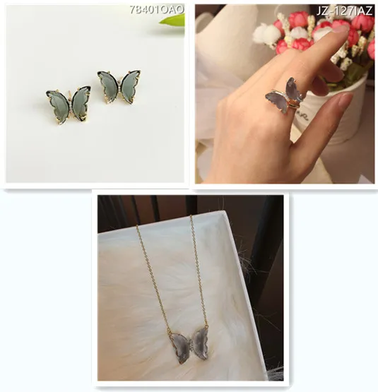 Butterfly crystal necklace Grey - Shop at LoveMi