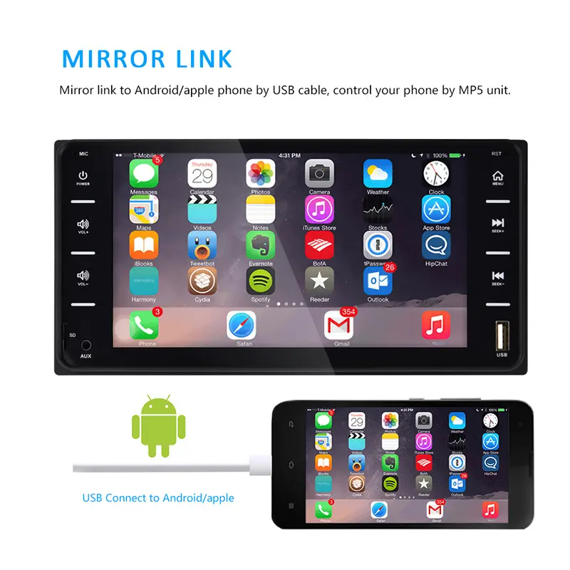 Car Dual-ingot MP5 Player AUX Touch Capacitive Screen