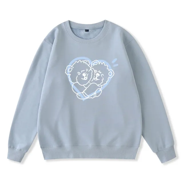 Bear print soft milk blue sweater loose long sleeve women Haze Blue - Shop at LoveMi