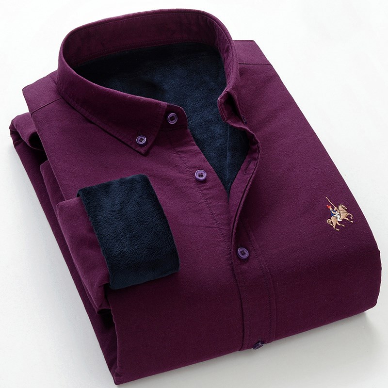 Men's warm shirt plus velvet thick oxford brushed wool