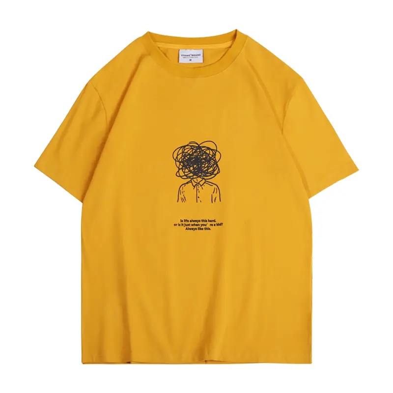 Simple Korean summer character print white T-shirt