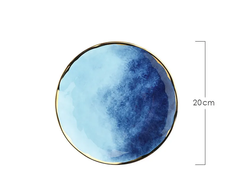 Household eating bowl ceramic soup bowl plate - Blue 8