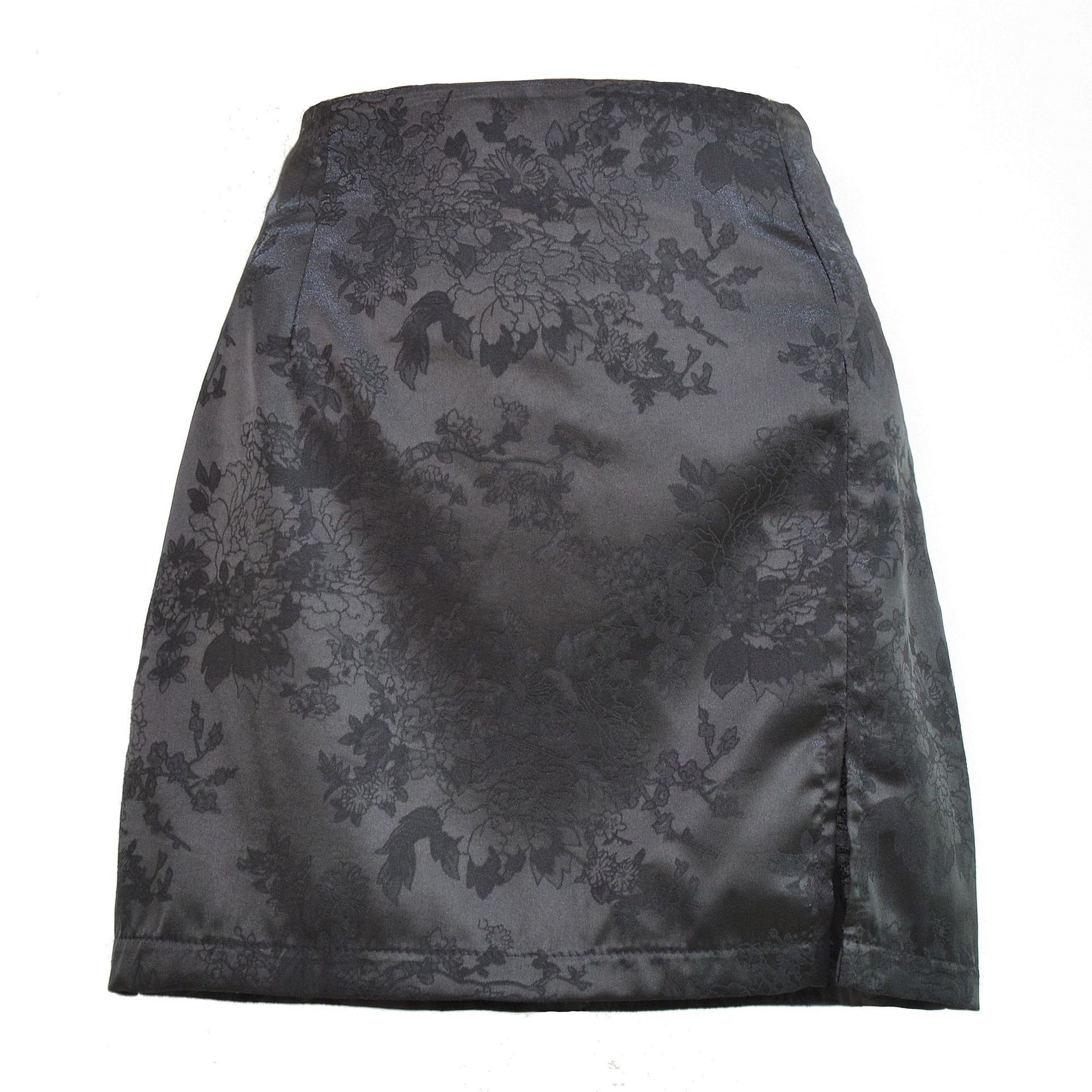 Satin high waist zipper slit skirt women Black - Shop at LoveMi