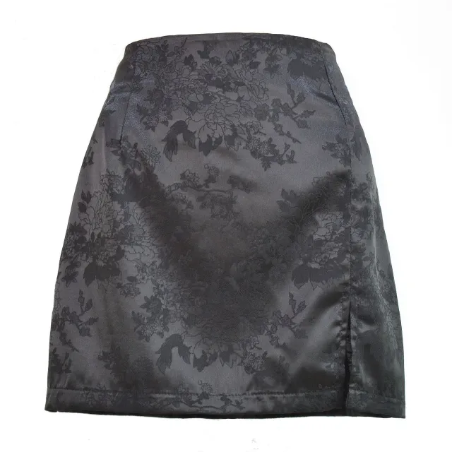 Satin high waist zipper slit skirt women Black - Shop at LoveMi
