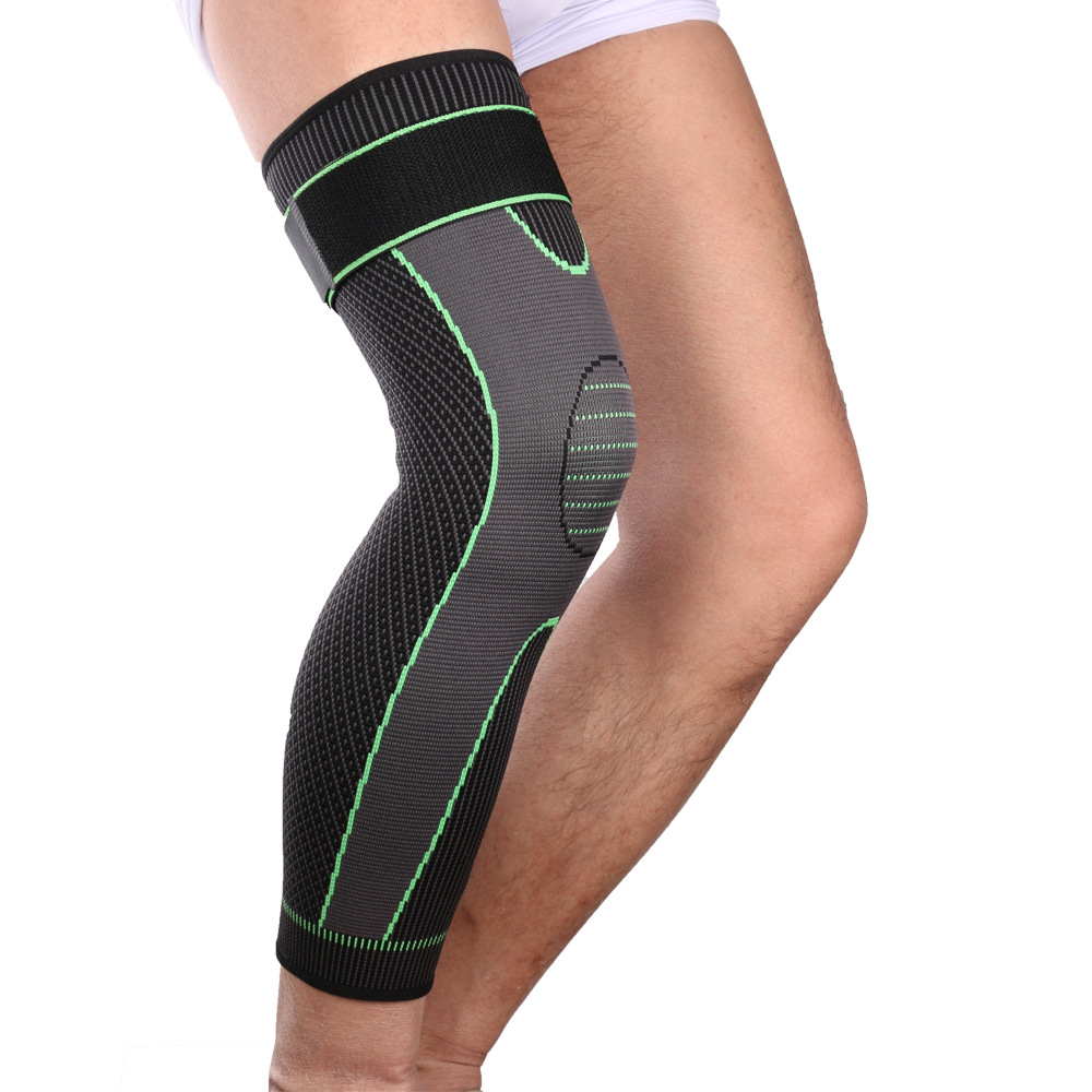 Black and green lengthened sports knee pads