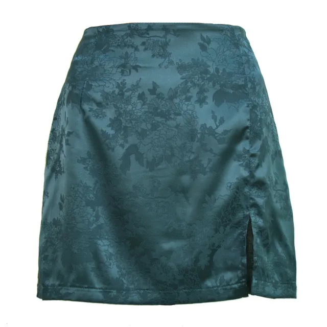 Satin high waist zipper slit skirt women Green - Shop at LoveMi