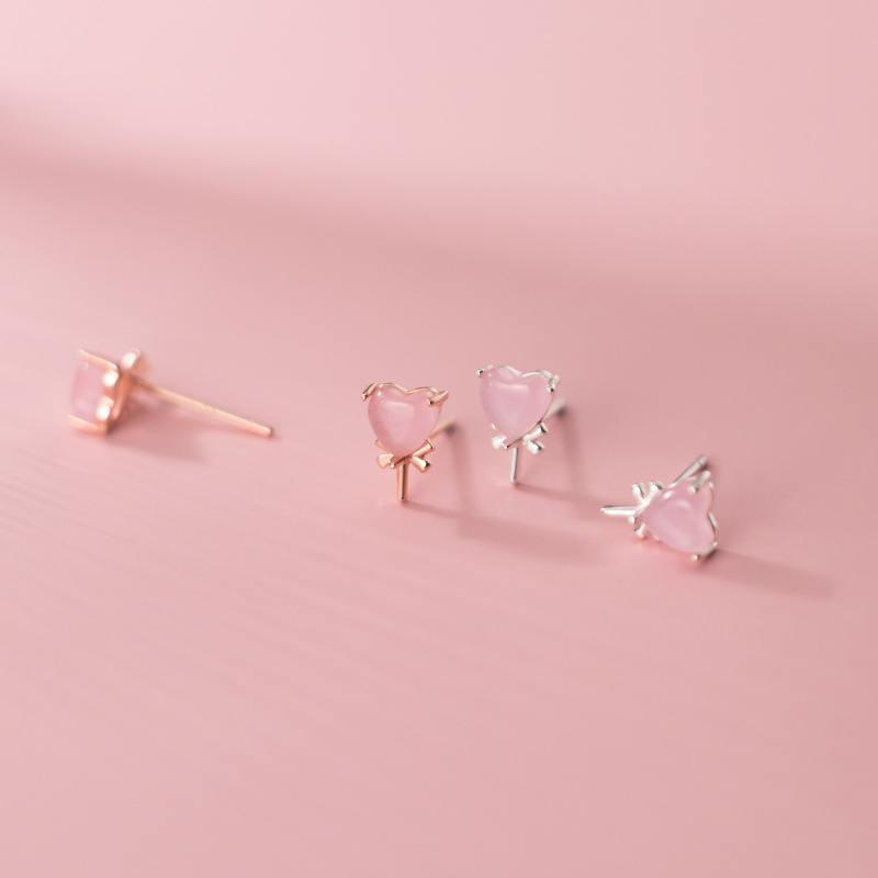 Silver forest series small pink crystal love candy earrings