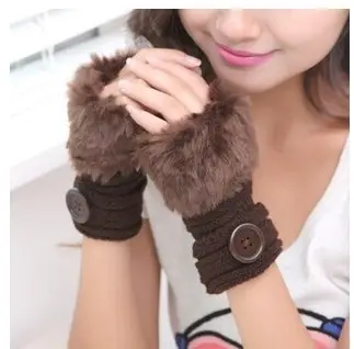 Faux Rabbit Fur Warm Fingerless Wool Winter Knitted Gloves