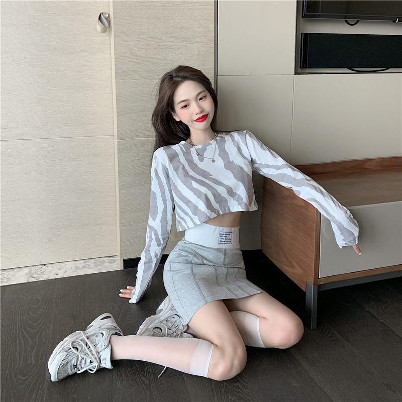 Women's zebra print long sleeve T-shirt