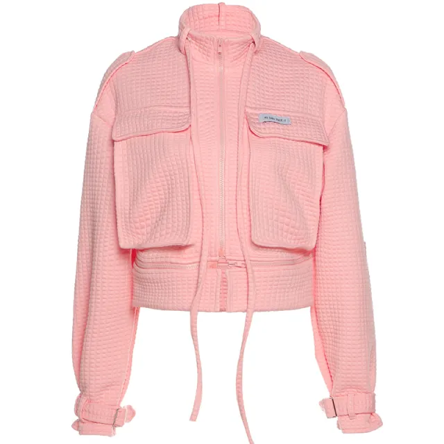 Fashionable design loose zipper short jacket Pink - Shop at LoveMi