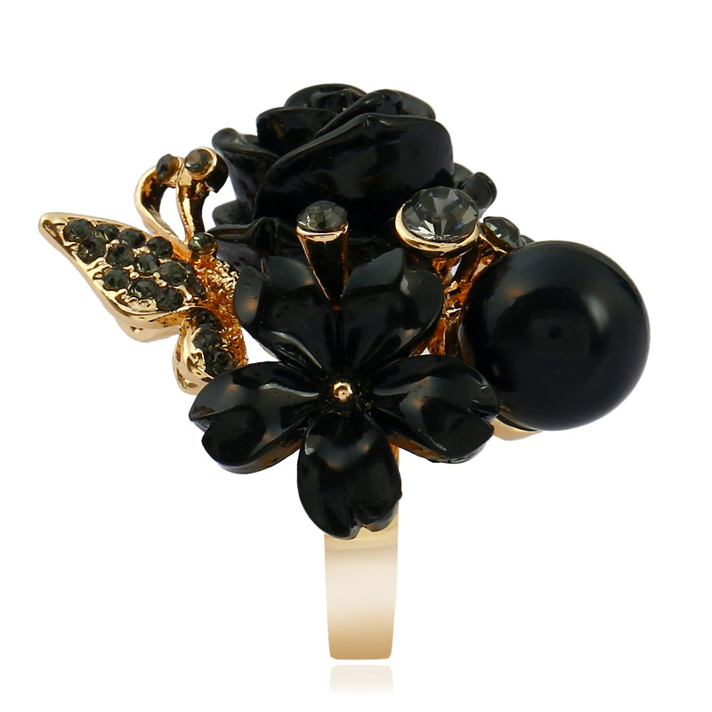 Fashionable diamond inlaid rose index finger ring