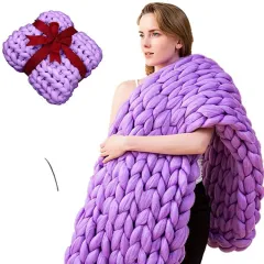 Grey Nordic style super thick line blanket bed foot blanket - Dark Purple - View 1