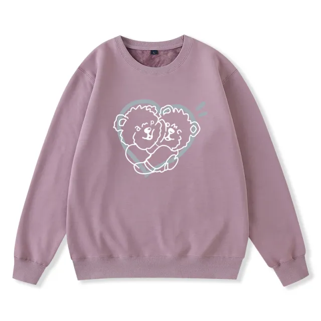 Bear print soft milk blue sweater loose long sleeve women Purple - Shop at LoveMi