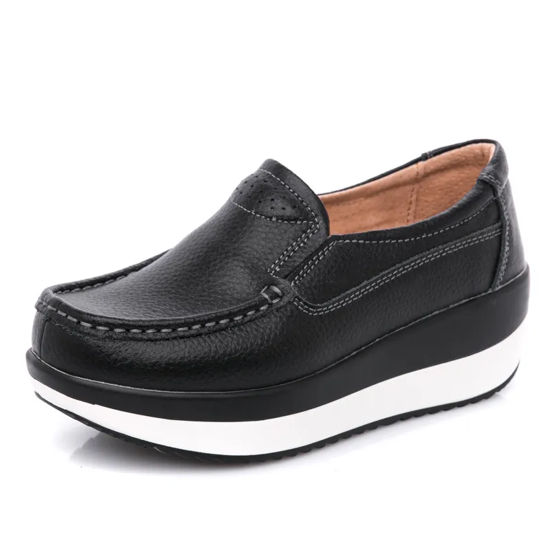 Leather thick-soled platform shoes - Black