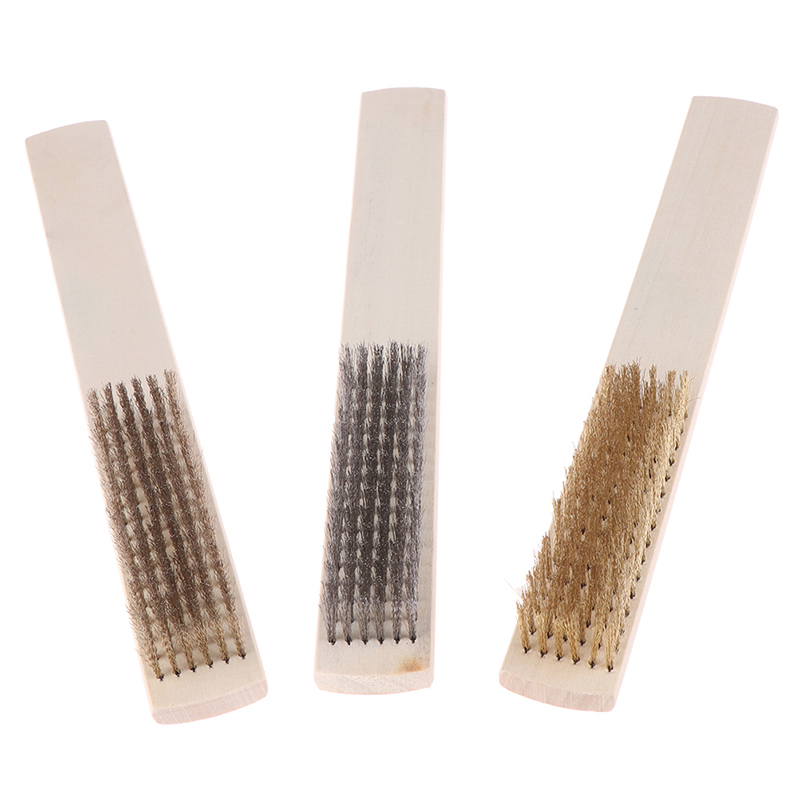 Cleaning brush with wooden handle and copper wire brush