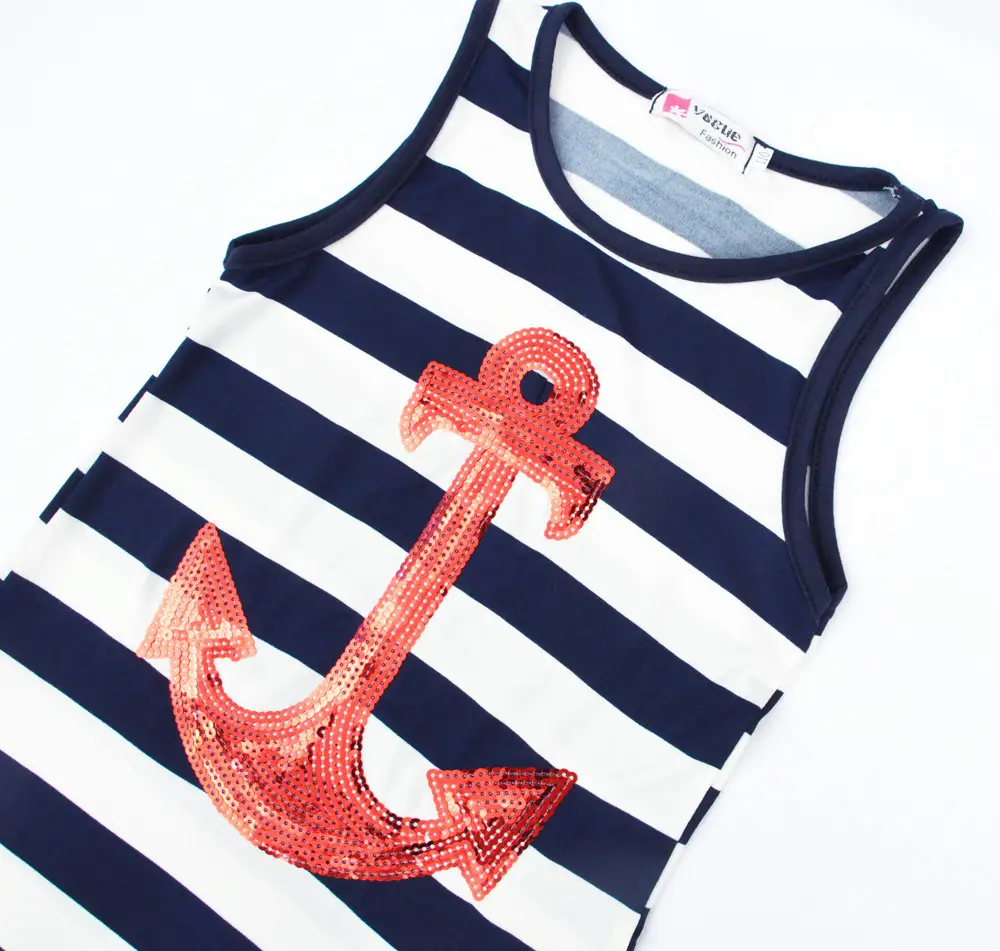 Blue and white striped anchor sleeveless dress