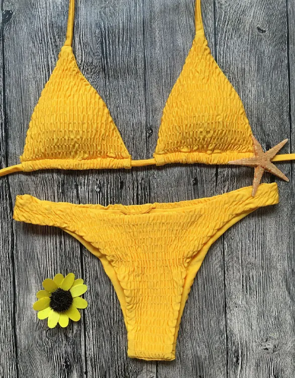 Swimsuit sexy pleated triangle bikini Yellow - Shop at LoveMi