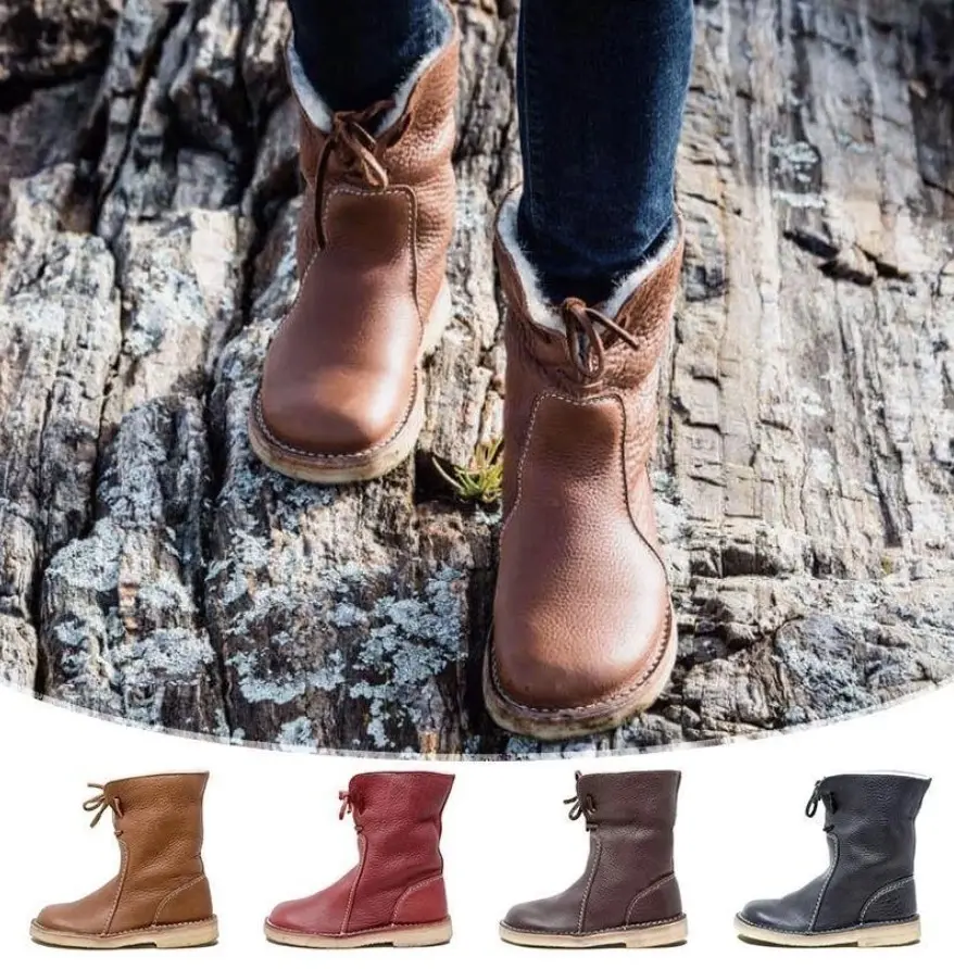 Women Snow Boots Woman Winter Fur Plush Lace Up