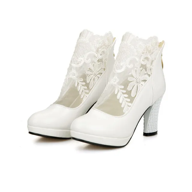 Platform high heel thick lace shoes White - Shop at LoveMi