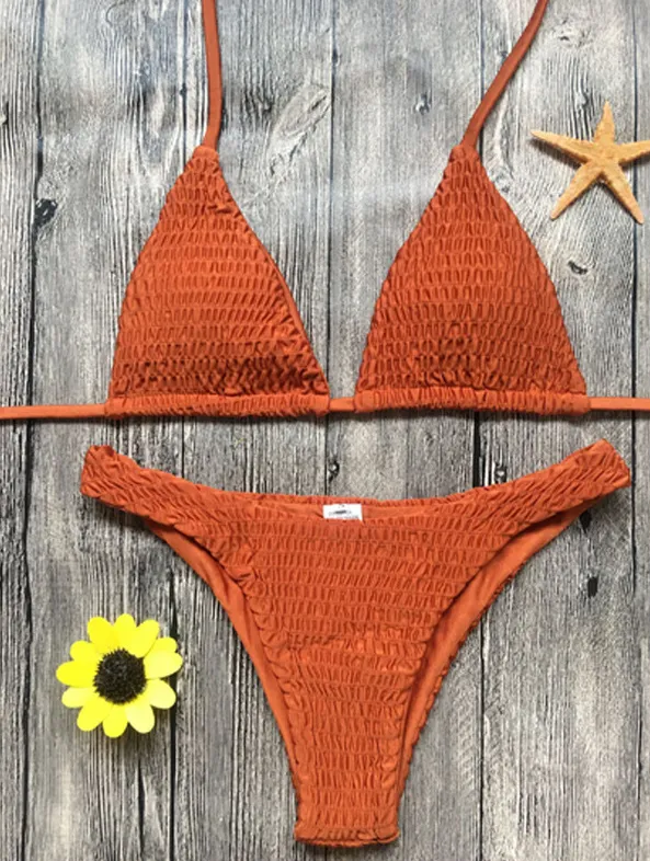 Swimsuit sexy pleated triangle bikini Orange - Shop at LoveMi