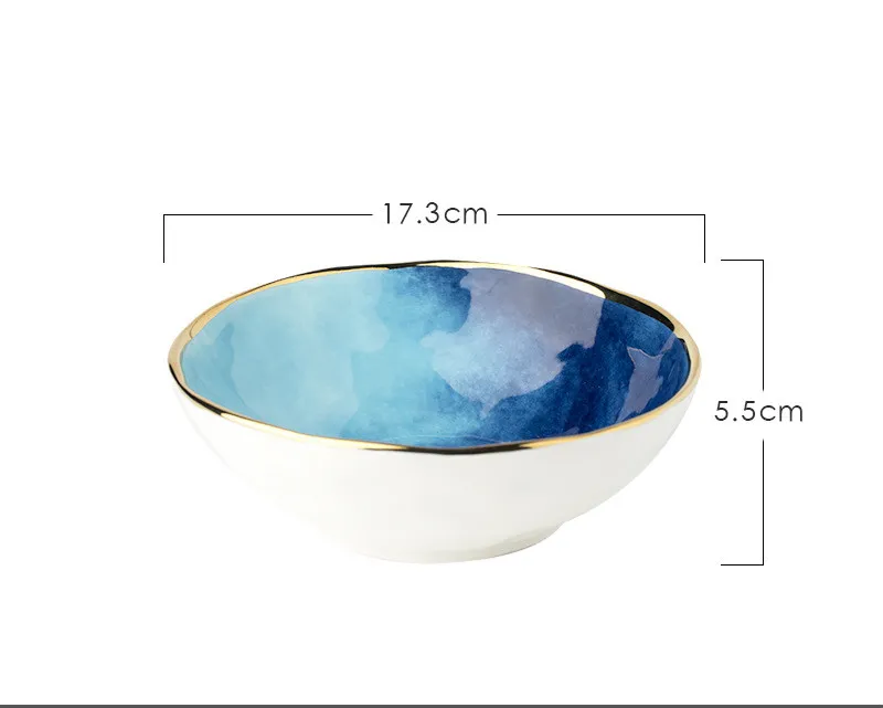 Household eating bowl ceramic soup bowl plate - Blue 7
