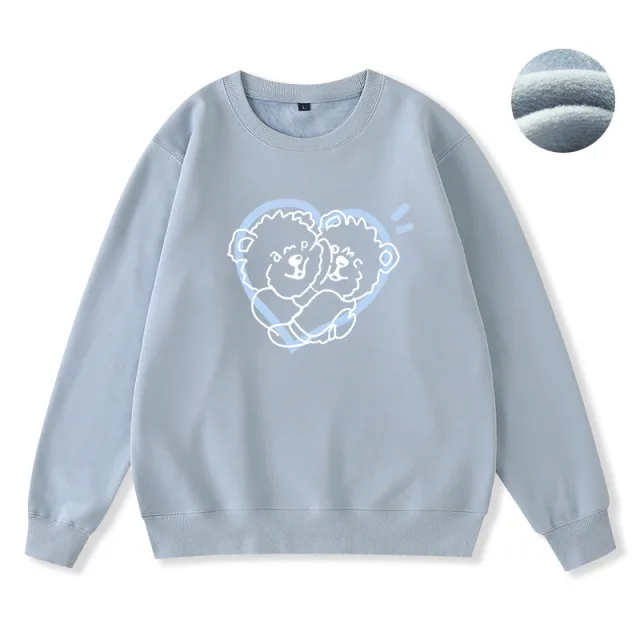 Bear print soft milk blue sweater loose long sleeve women Thick Haze Blue - Shop at LoveMi