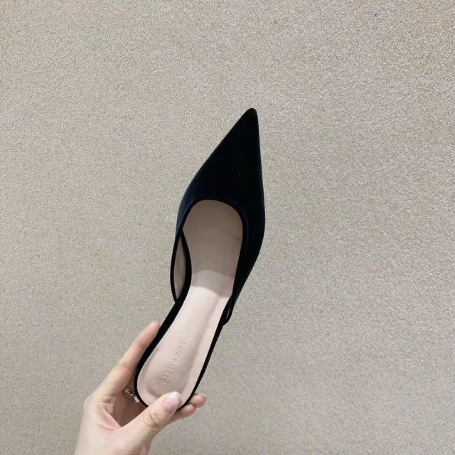 ins trendy pointed toe stiletto mules Black - Shop at LoveMi