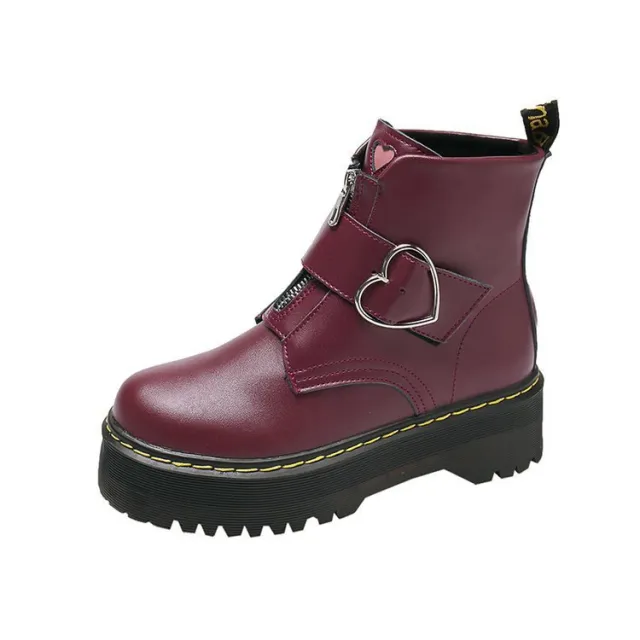 Martin boots women's short tube sponge cake with platform lace up ankle boots Wine - Shop at LoveMi