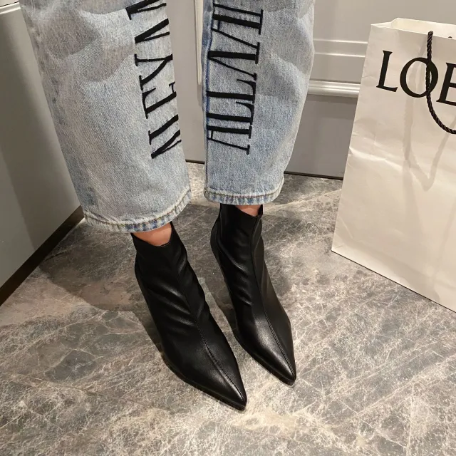 Elastic pointed toe stiletto mid heel short boots Black - Shop at LoveMi