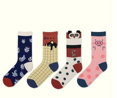 Zoo cartoon illustration female socks cute trendy socks cotton socks in tube socks