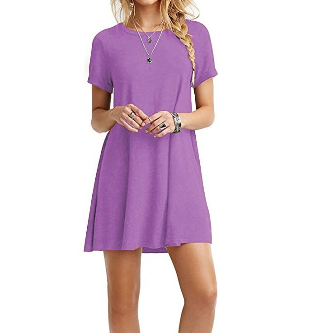 Short sleeve large size solid color dress