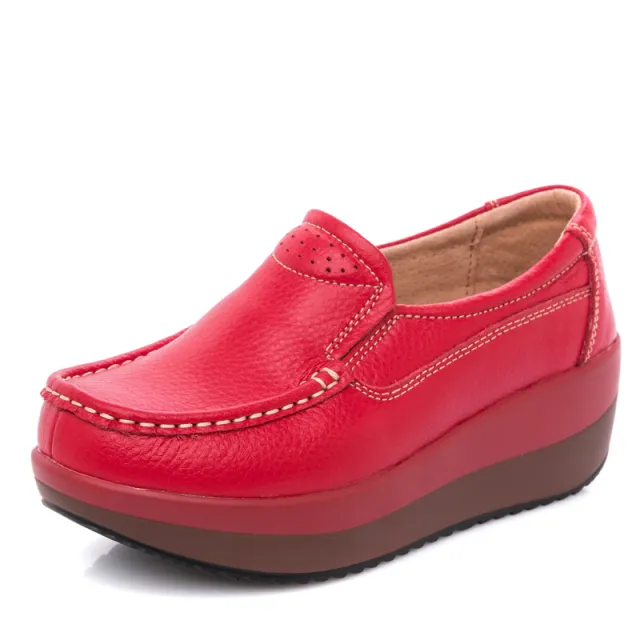 Leather thick soled platform shoes Red - Shop at LoveMi