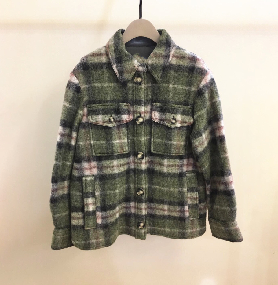Checked lapel shirt wool felt coat