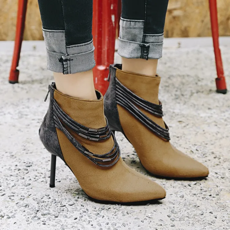 Pointed stiletto women's boots - Brown