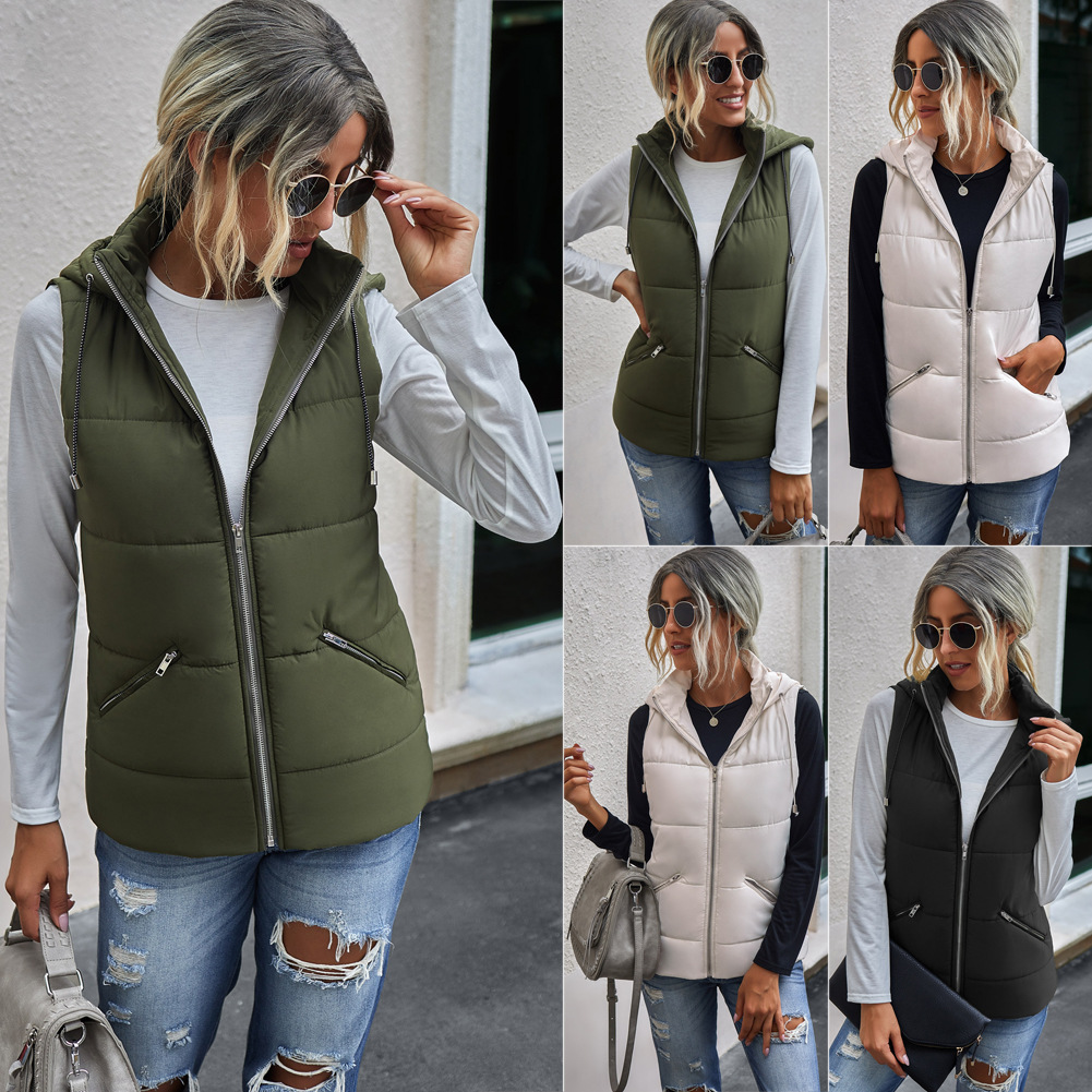 Pocket hooded slim women's vest