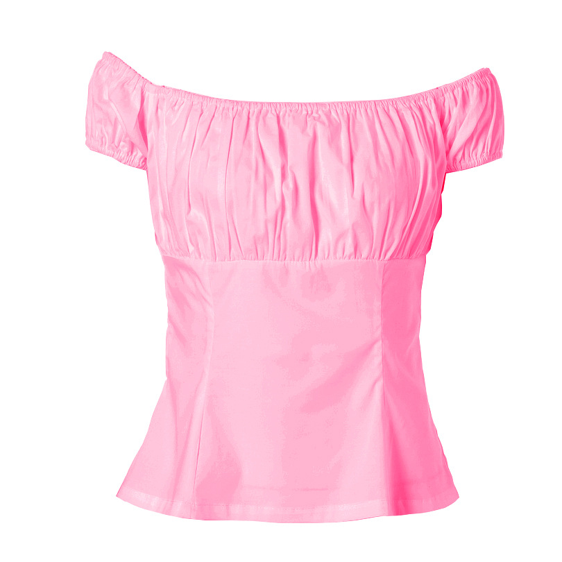 European and American new style cotton top pink collar