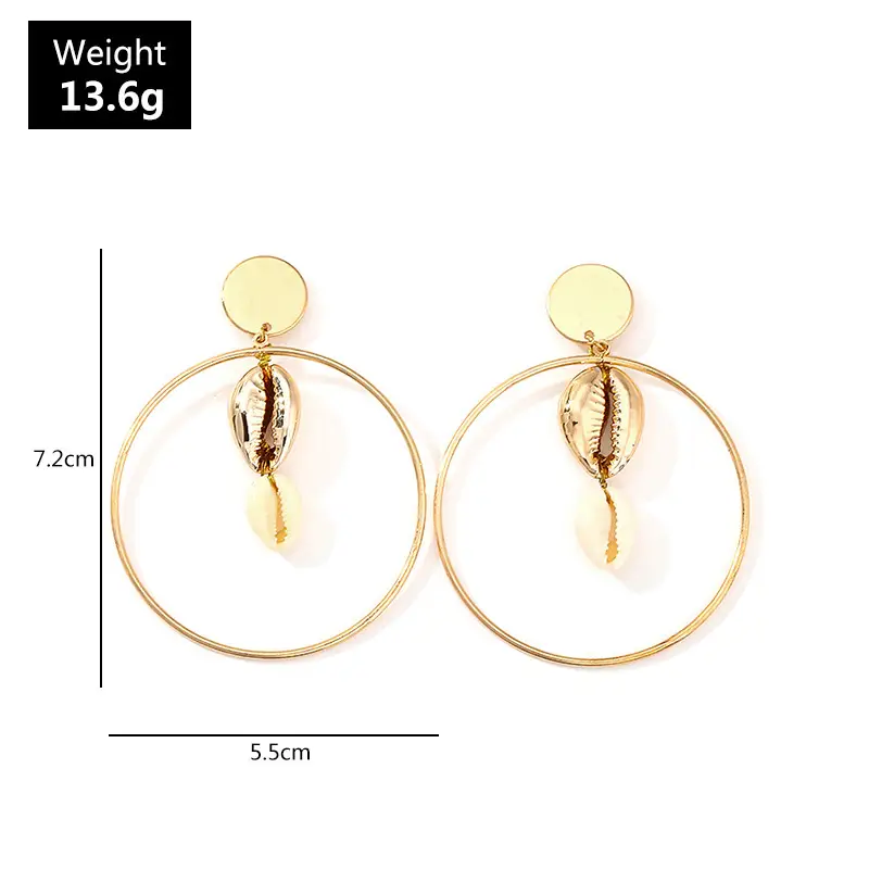 Temperament natural shell metal ring earrings