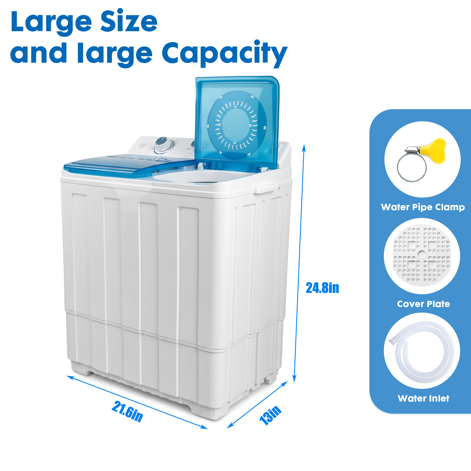 14lbs Portable Washing Machine With 9.5lbs Wash And 4.5lbs Spin, Twin Tub Washer Compact Machine With Drain Pump, Mini Portable Washer For Home, Camping, RVs, And Small Spaces, Blue