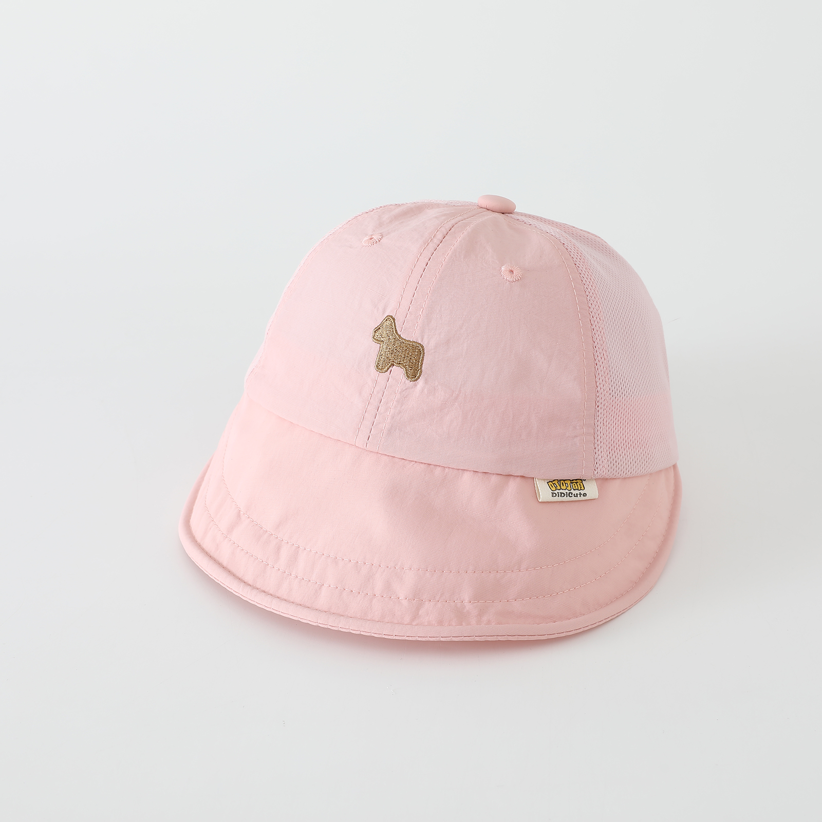 Boys And Girls' Breathable Mesh Baseball Cap With Cute Dog Embroidery In A Korean-style Fresh Style, Suitable For Sun Protection And Versatile For Children's Wear.